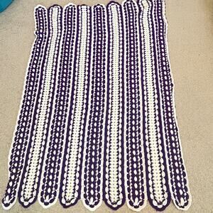 Vintage Crochet Afghan Blanket Striped Purple White